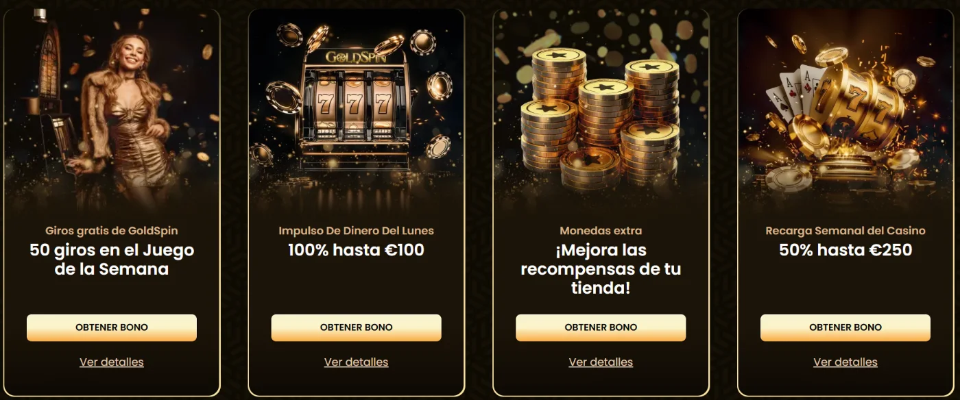 GoldSpin casino promociones semanales con giros gratis, recargas y bonos especiales